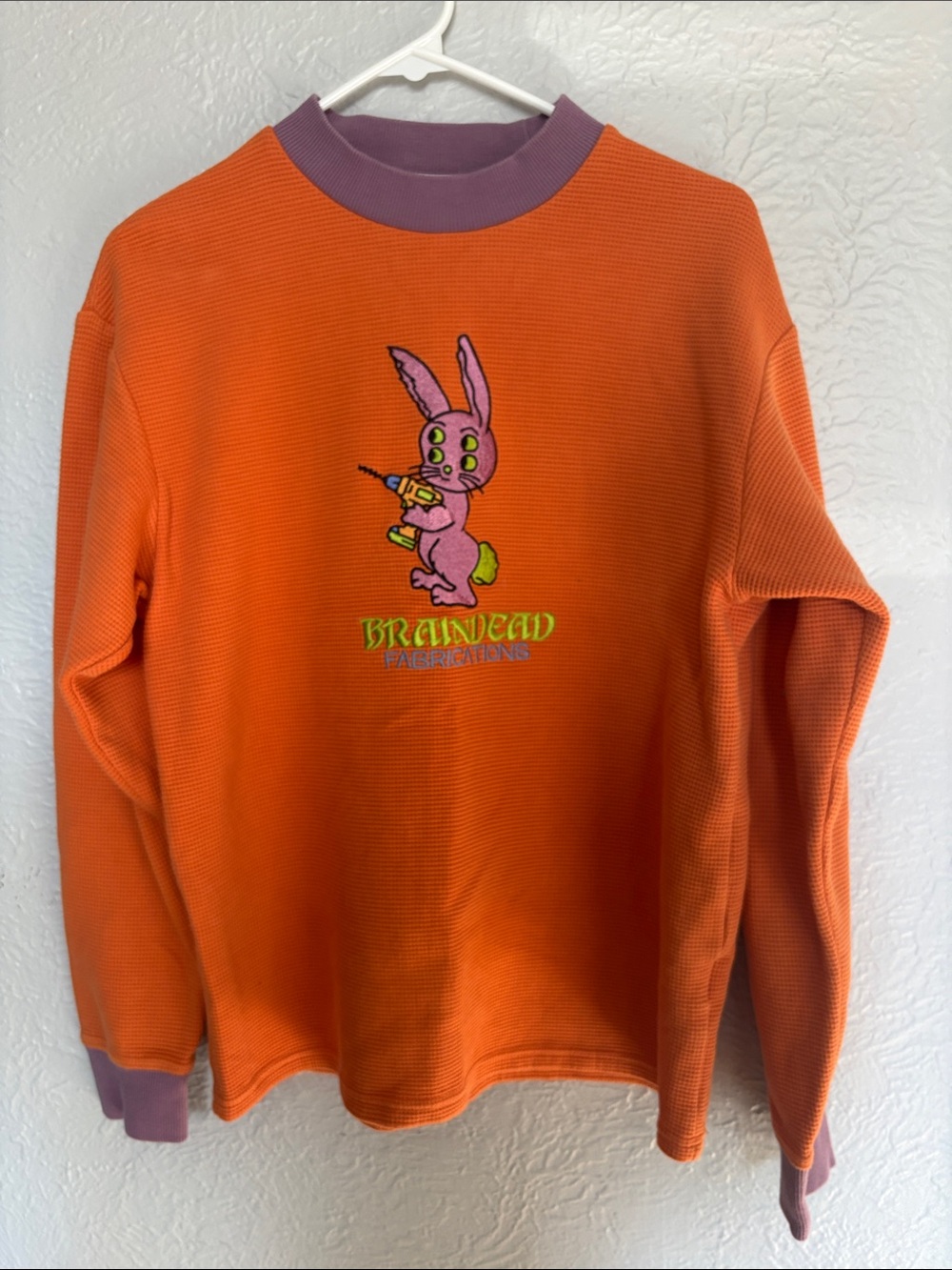 Brain Dead Orange Graphic Pullover with Purple Trim